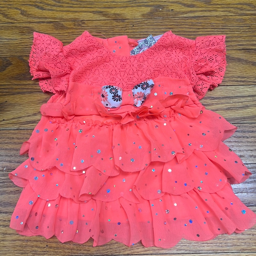 ❤️5/$25❤️2/$15❤️ LITTLE LASS | neon coral/silver dot tiered dress